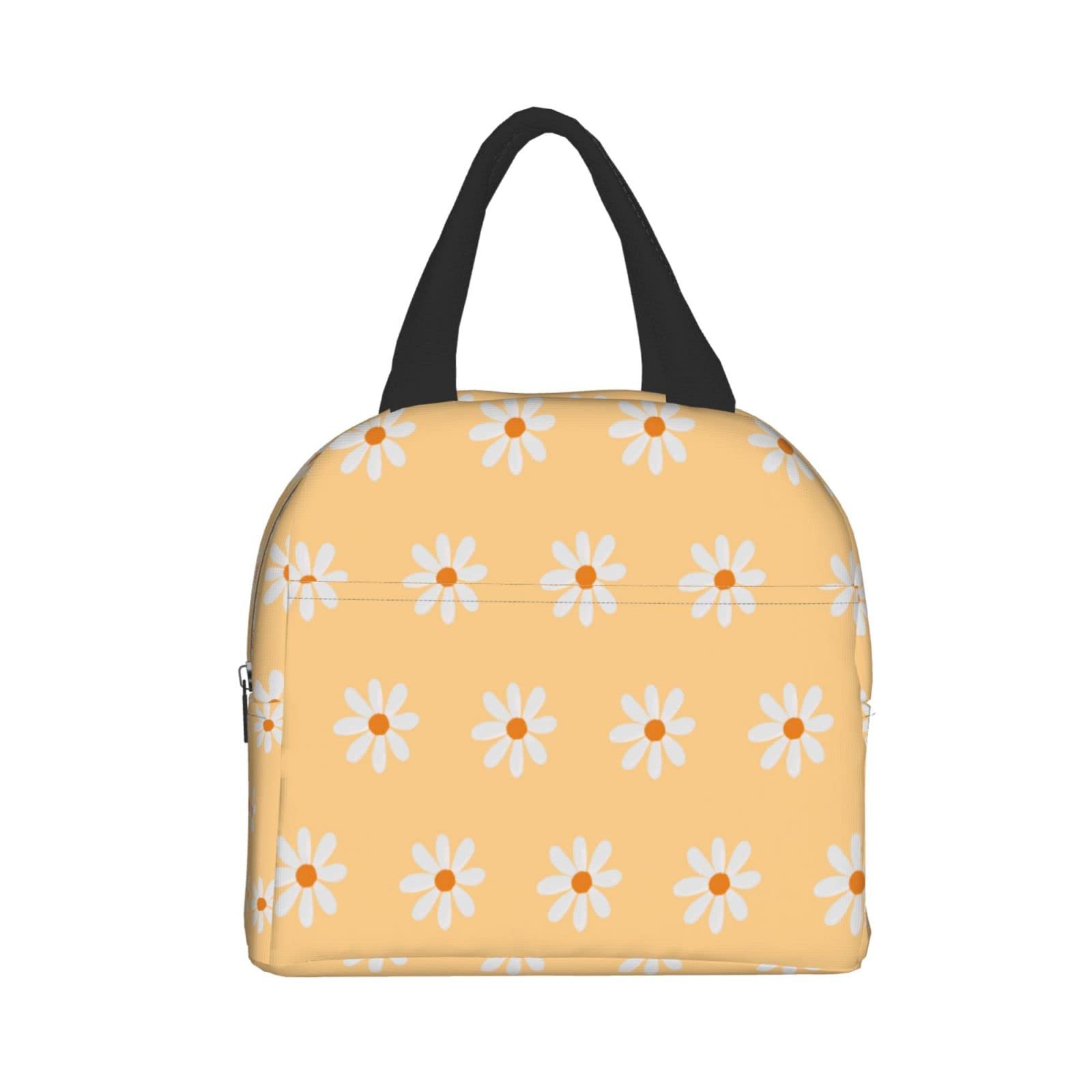 Insulated Lunch Bag with Daisy Flower Print - Reusable & Portable Meal Container for Men & Women - Perfect for Work, Travel, Picnic & Outdoor Activities
