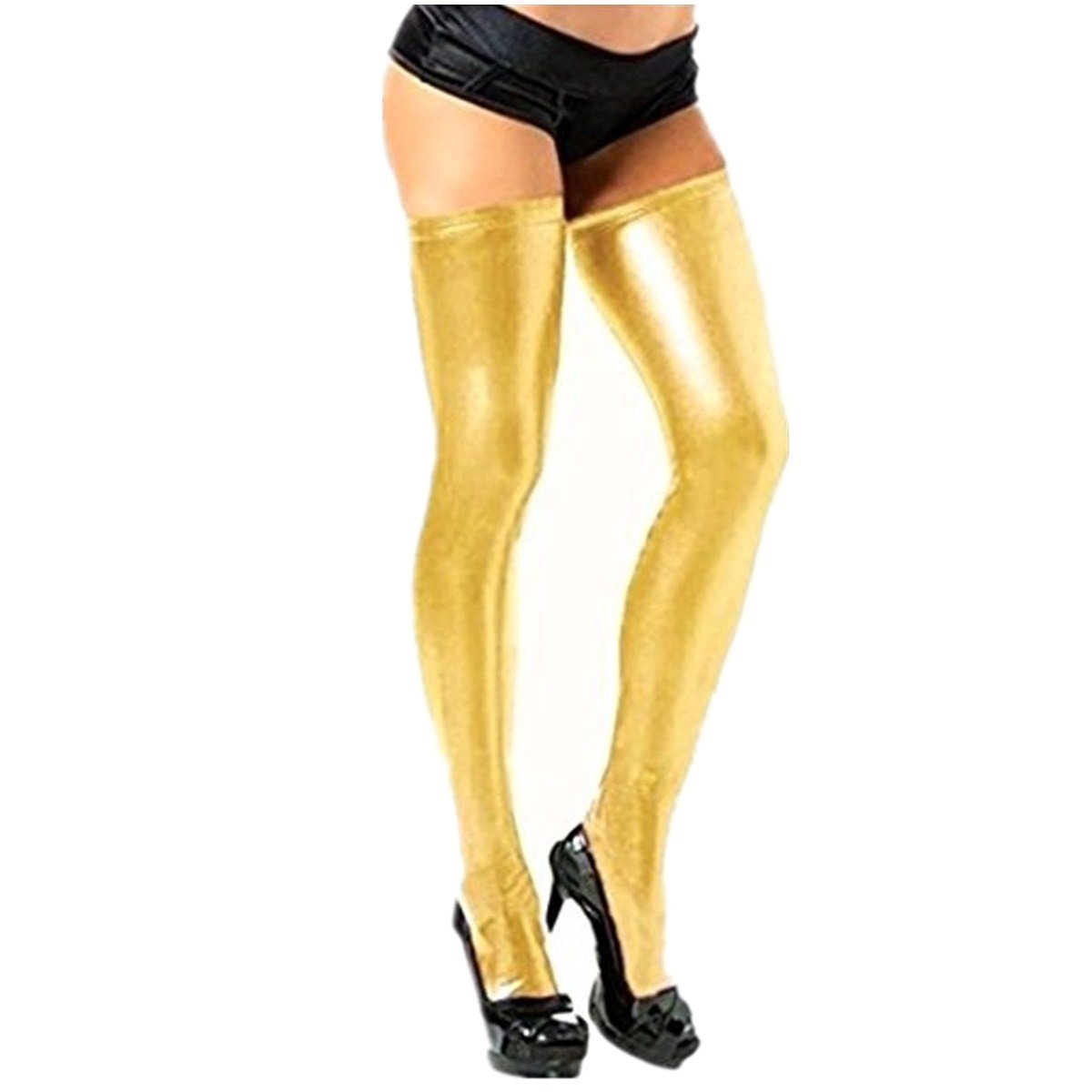 Sexy Women's Thigh High Stockings - Wet Look Leather Long Socks for Club & Party - Comfortable & Stretchy for Night Out, Cosplay & Fashion Outfits