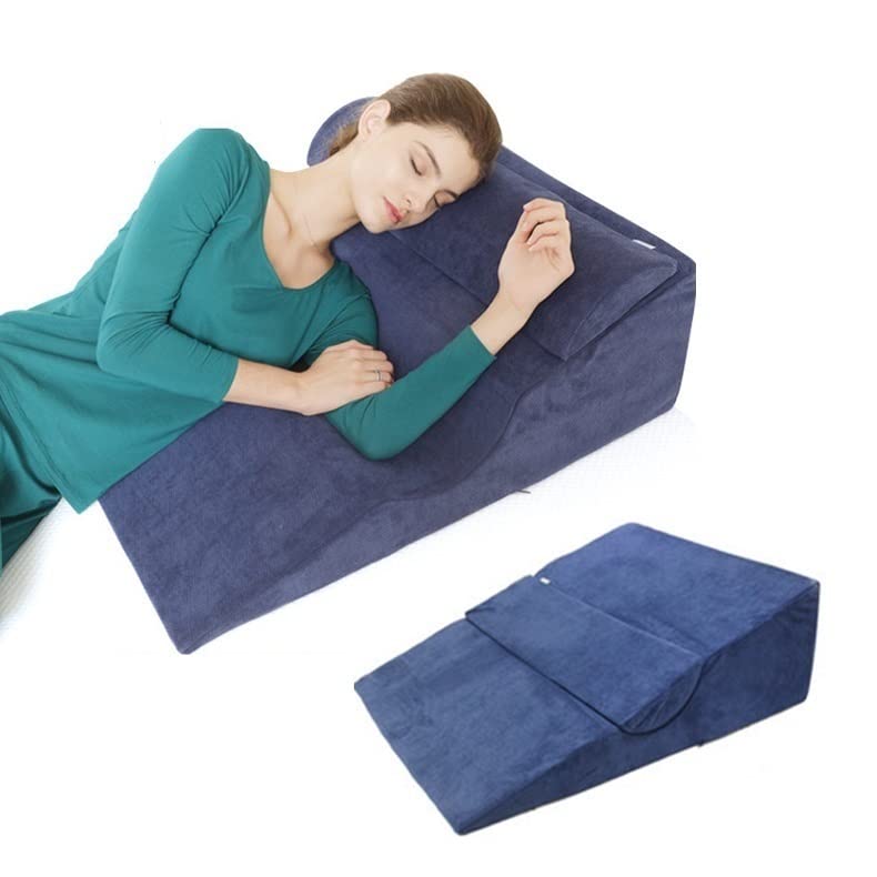Foldable Memory Foam Bed Wedge Pillow for Sleeping, Acid Reflux & Snoring Relief - Back Support Cushion for Reading, Watching TV & Post-Surgery Recovery