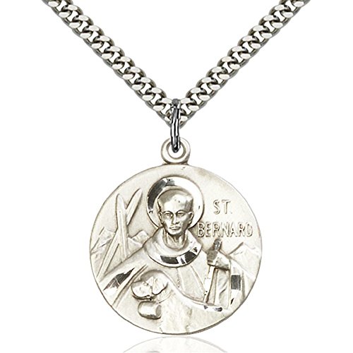 Sterling Silver St. Bernard of Clairvaux Patron Saint Medal for Men with 24