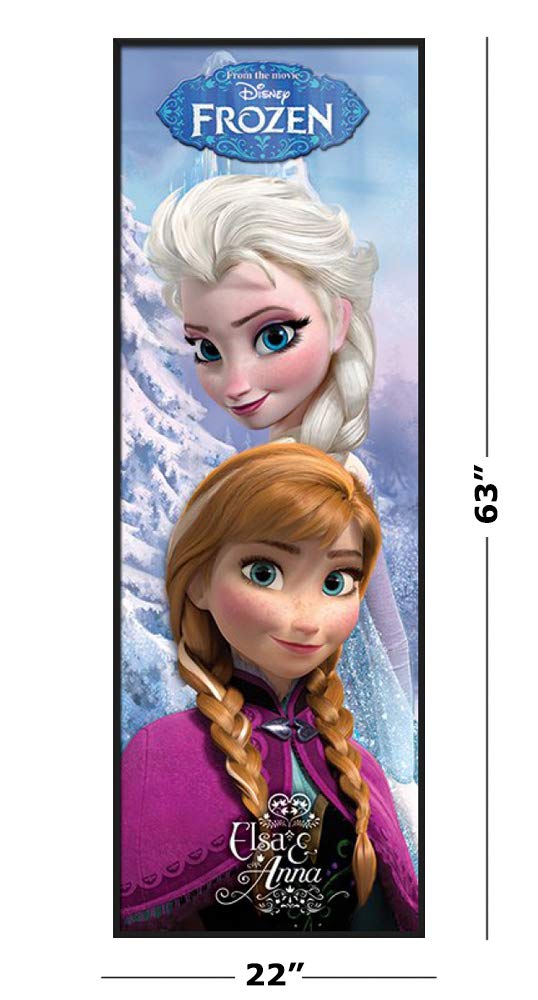 Disney Frozen Movie Poster Framed - Anna & Elsa Wall Art Print 21x62 Inches - Perfect for Kids Bedroom, Playroom & Disney Fan Gift