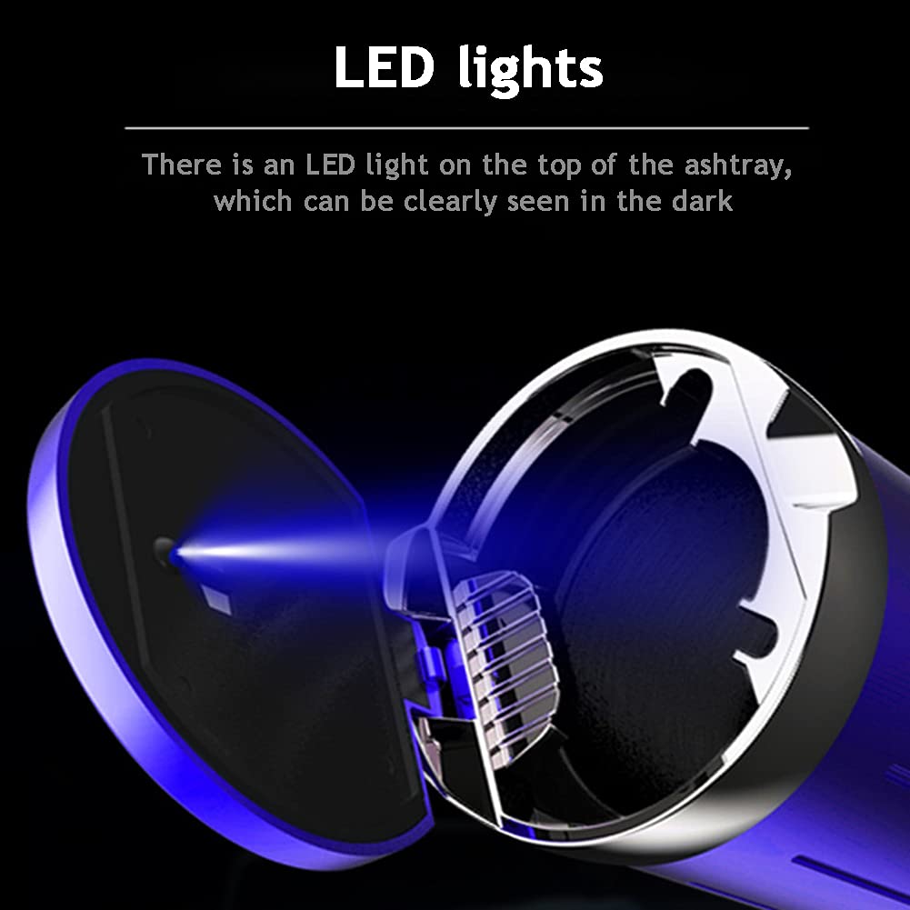 Zcargel Portable Car Ashtray - Windproof Smokeless Sealed Ashtray with Lid & Blue LED Light for Car Cup Holder | Ideal for Home, Office & Travel Use