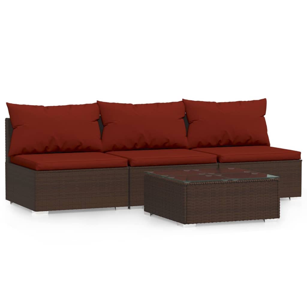vidaXL 4-Piece Patio Lounge Set - Brown Poly Rattan Sectional Sofa with Cushions & Pillows for Outdoor Garden, Backyard, Balcony, Lawn - Perfect for Relaxing, Entertaining Guests, and Enjoying Sunny Days