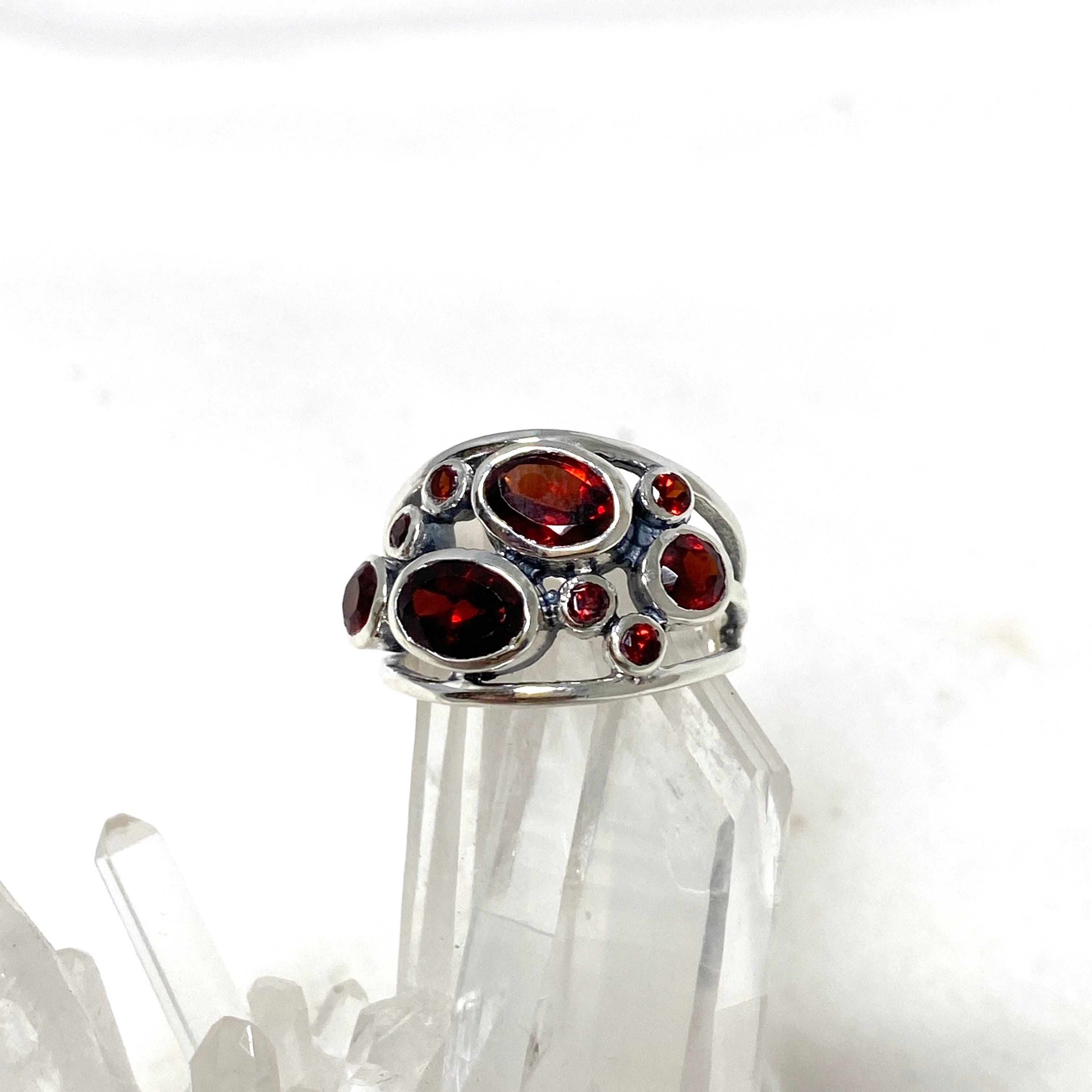 Garnet Faceted Multistone Gemstone Ring R3787 - Elegant Jewelry for Women, Perfect for Weddings, Parties & Special Occasions