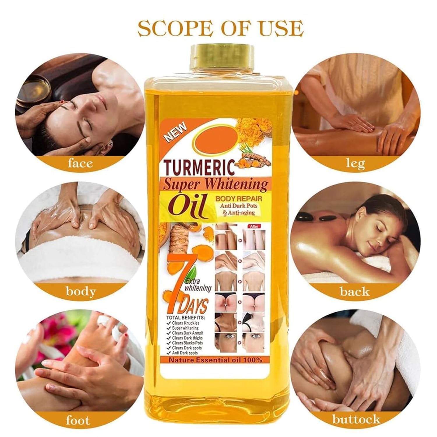 Turmeric & Papaya Super Body Oil with Vitamin C - 35.19 fl.oz Moisturizing Face & Body Oil for Dry Skin - 7 Days Nourishing Treatment for Glowing Skin - Perfect for Daily Hydration & Spa Relaxation