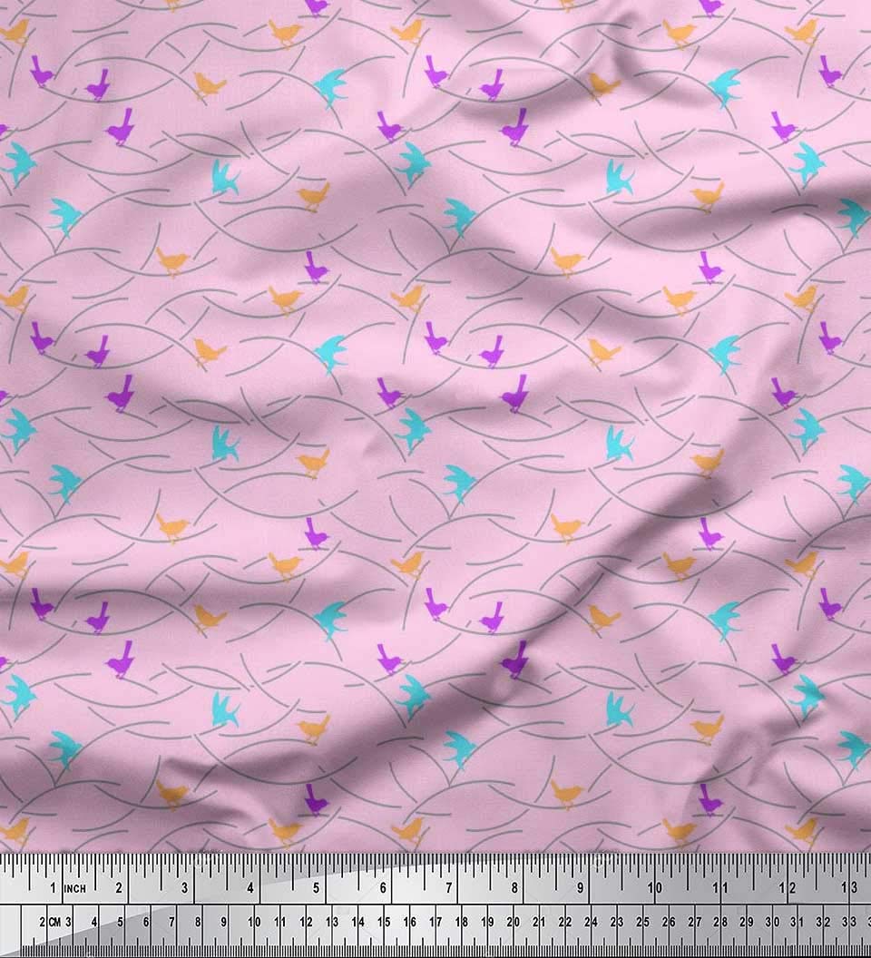 Soimoi Rayon Pink Fabric by The Yard - 42 Inch Wide - Artistic Bird Flight Printed Fabric - Lightweight & Soft for Dresses, Skirts, and DIY Crafts