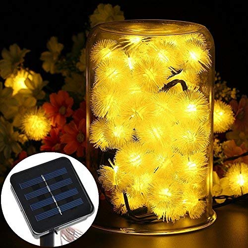 Solar Powered LED String Lights Outdoor Waterproof - Dandelion Ball Design, Warm White for Garden, Camping, Patio, Party, Wedding & Holiday Decoration | Energy Efficient & Weather Resistant