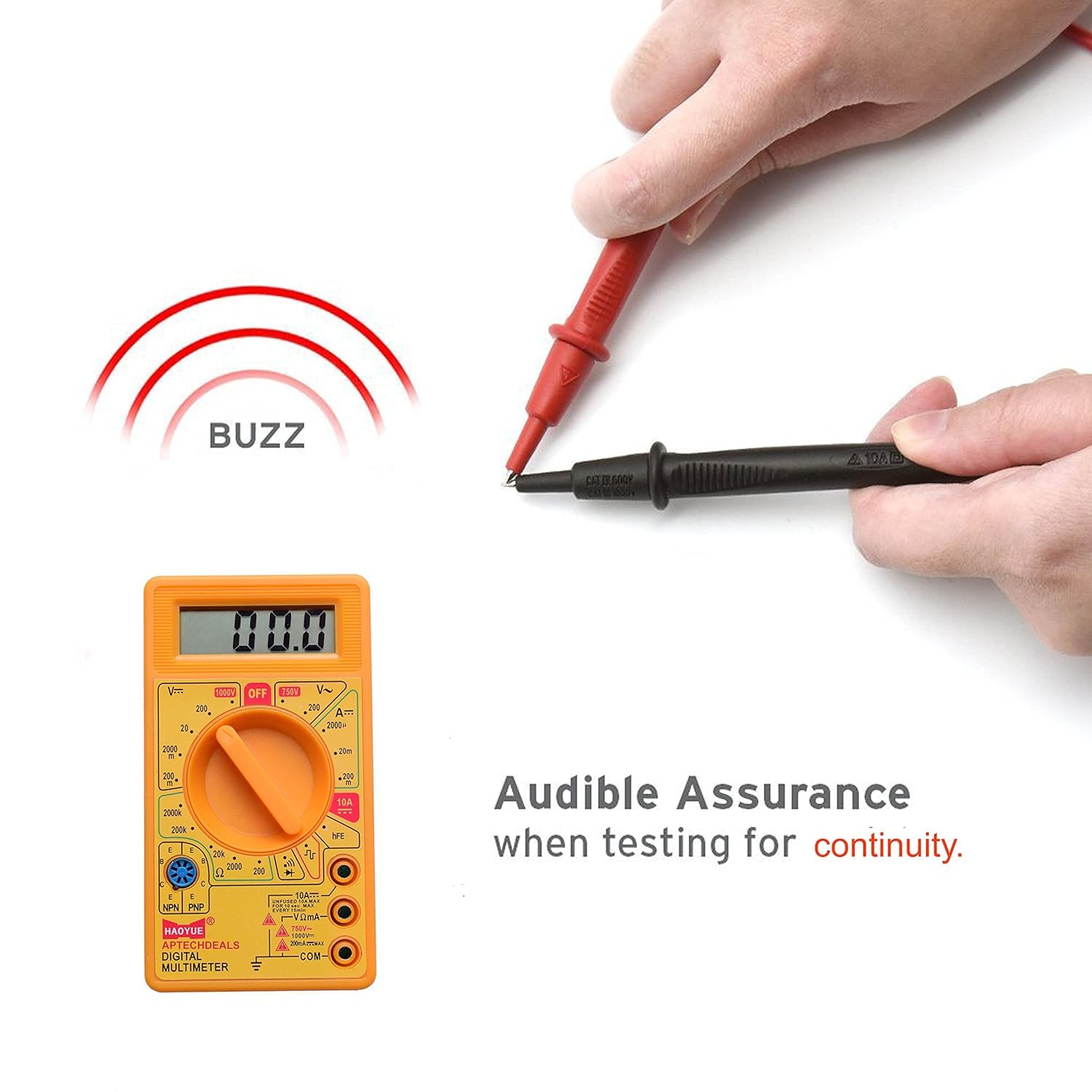 Qwid Digital Multimeter - AC/DC Voltage Tester with Buzzer, Square Wave Output, Ohm Meter, LCD Display & Overload Protection (Pack of 1) - Perfect for Home Electrical Repairs, Automotive Diagnostics, and DIY Electronics Projects