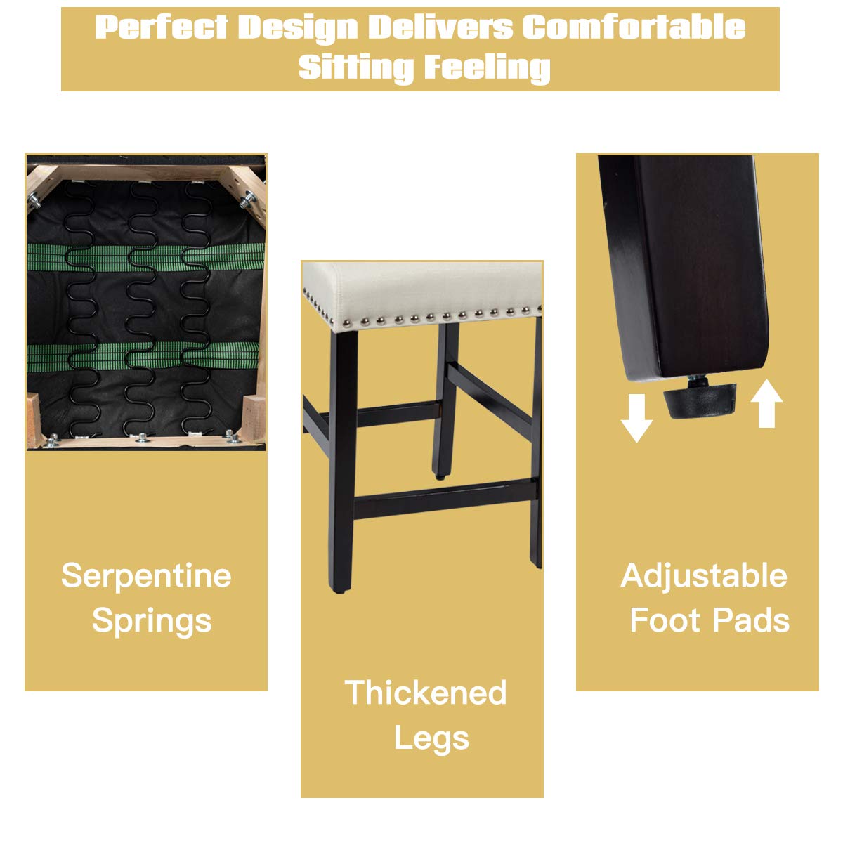 S AFSTAR Set of 4 Mid Century Modern Dining Chairs - Upholstered Fabric Counter Height Stools with High Resilience Sponge Seat & Rubber Wood Legs for Kitchen, Bar, Dining Room - Beige (4-Piece Set) - Perfect for Breakfast Nooks, Kitchen Islands and Small Space Dining