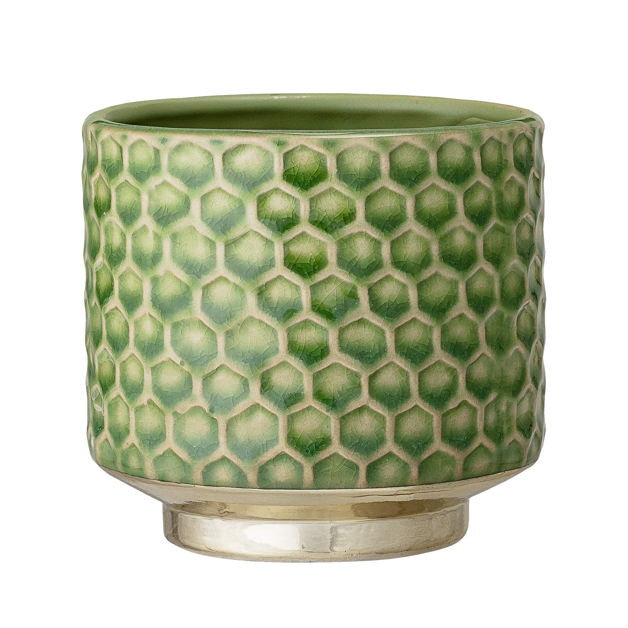 Bloomingville Gold Small Flower Pot - Apple Green Ceramic Planter for Indoor Plants, Succulents, and Home Decor