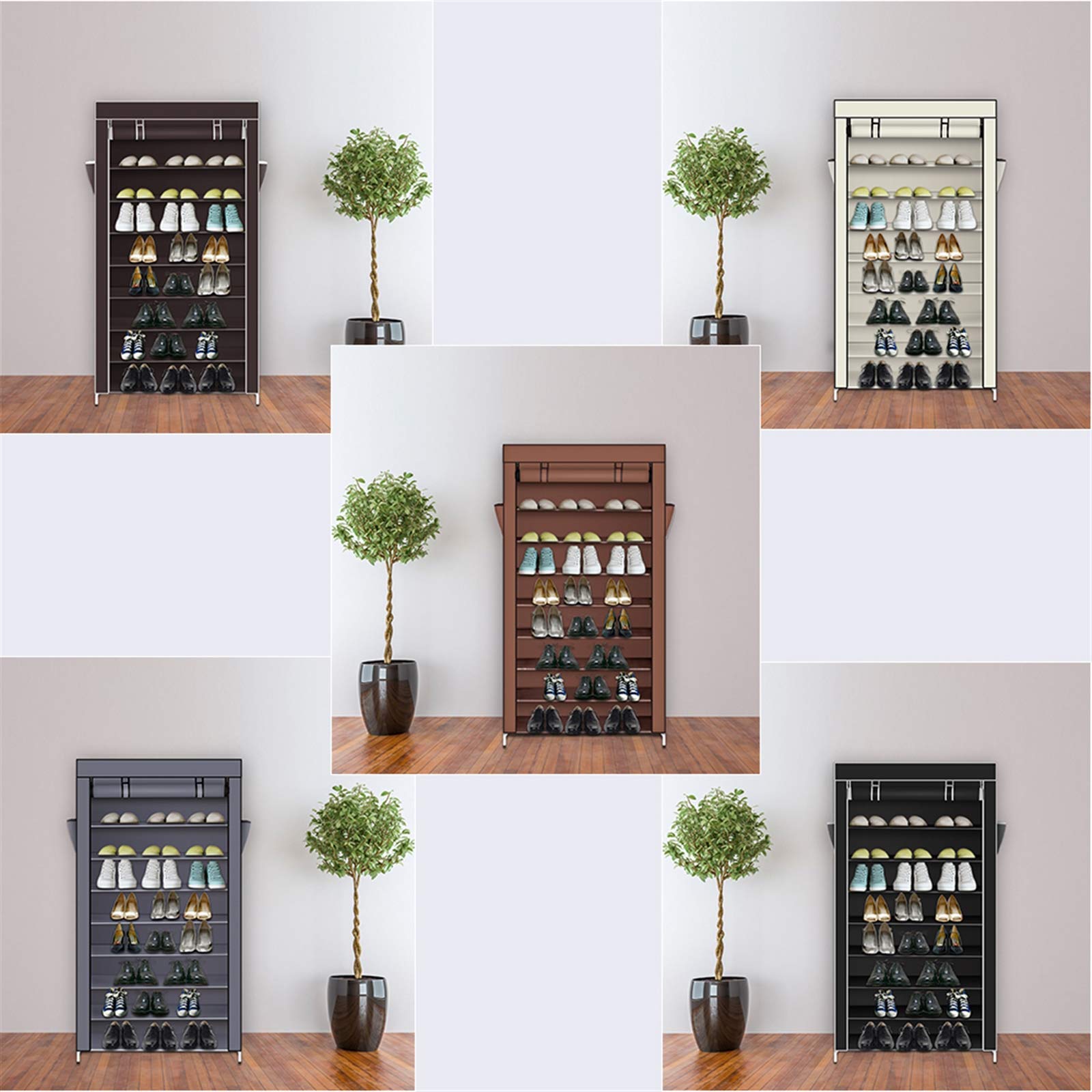 10-Tier Shoe Rack with Dustproof Cover - Space Saving Closet Shoe Storage Cabinet Organizer for Men & Women - Easy to Assemble, Sturdy Gray Shoe Shelf for Bedroom, Entryway or Walk-in Closet
