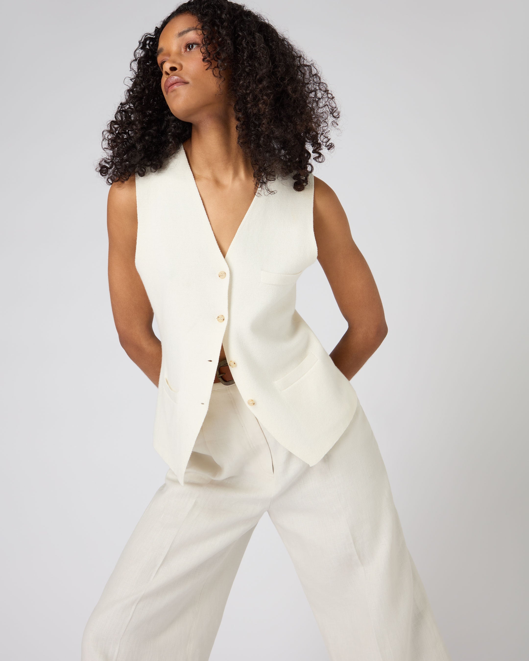Women's Mila Cotton Cashmere Silk Blend Waistcoat Vest - Ivory White | Elegant Layering Piece for Office Wear & Casual Outfits