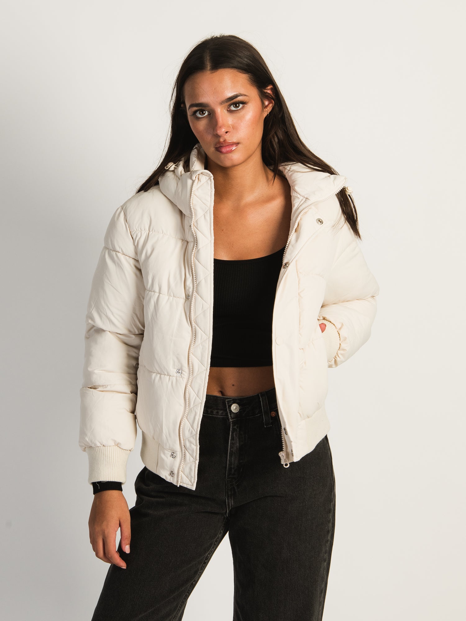 AZALEA WANG RIRI Hooded Puffer Jacket for Women - Winter Warm Quilted Coat with Stand Collar | Perfect for Outdoor Activities, Skiing & Cold Weather Fashion