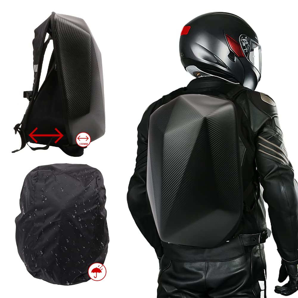 JFG RACING 30L Motorcycle Backpack - Universal Hard Shell Helmet Backpack for Men & Women - Waterproof Riding Backpack with Carbon Fiber Design - Perfect for Commuting, Travel & Motorcycle Adventures