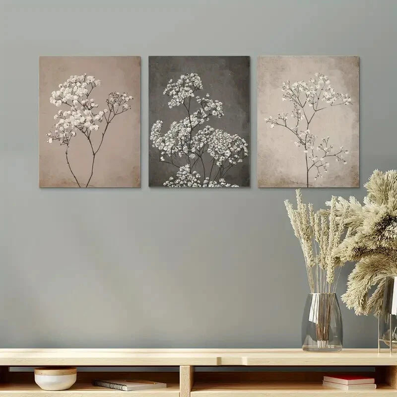 3-Piece Botanical Nordic Metal Wall Art Prints - Ready to Hang Nature Inspired Decor for Living Room, Bedroom & Office