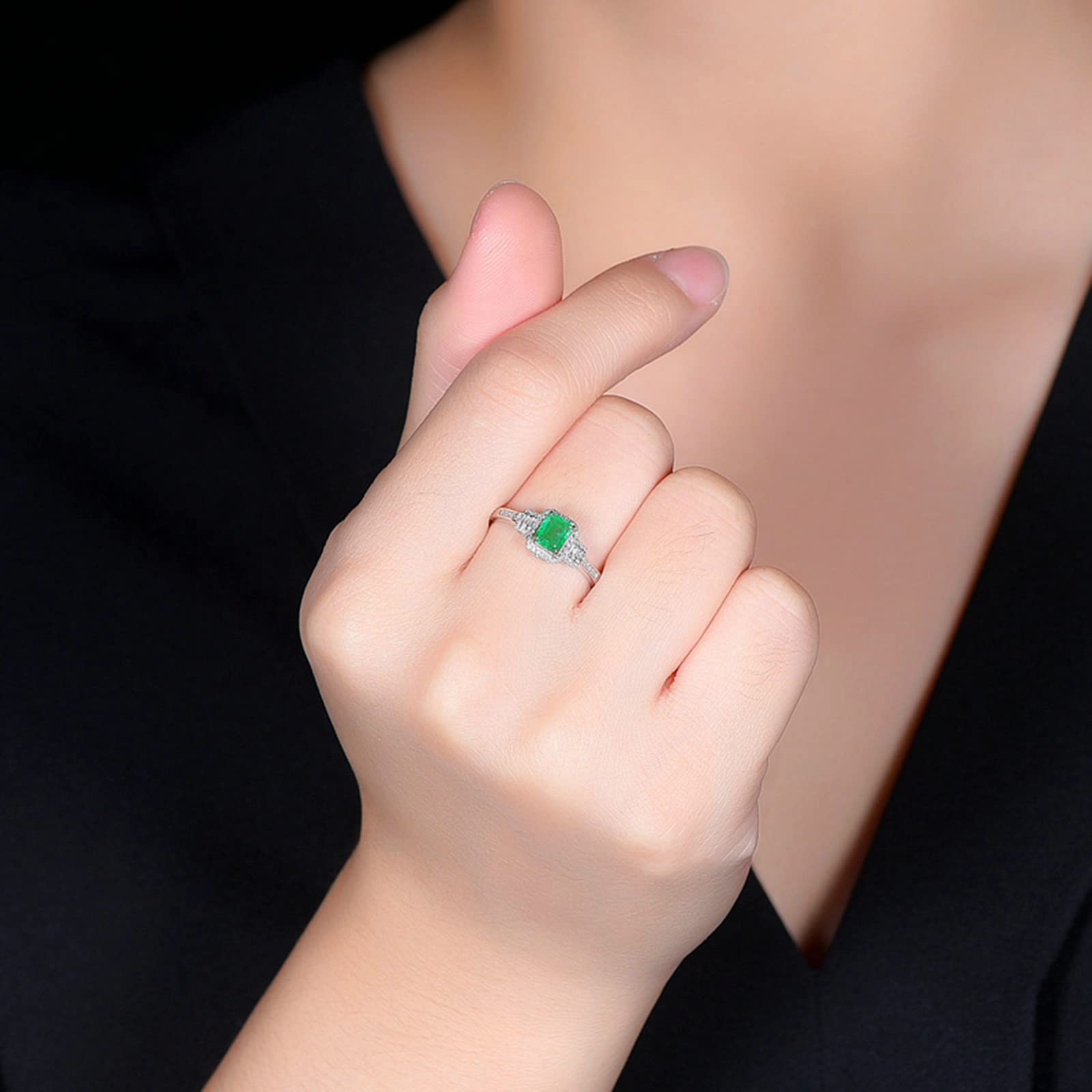 18K White Gold & Sterling Silver Women's Rings - Created Emerald Moissanite/Zirconia Wedding Band for Women | Elegant Everyday Jewelry & Special Occasion Gift