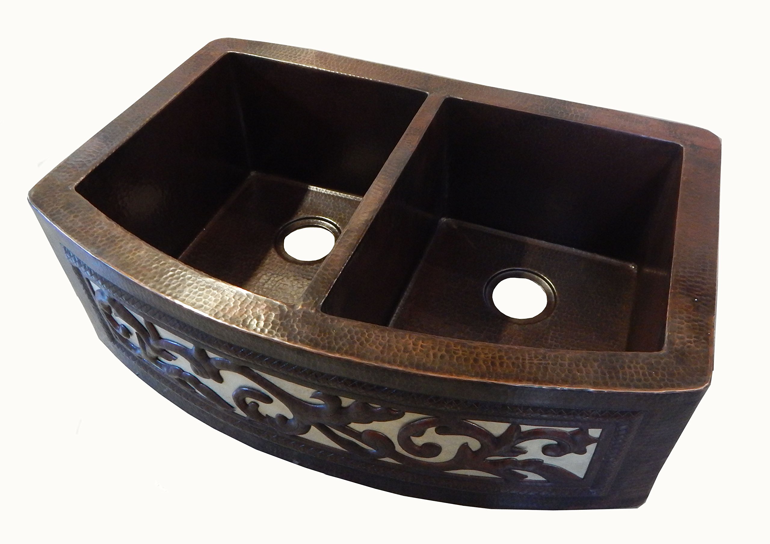 Farmhouse Apron Front Copper Kitchen Sink with Leaf Strainer - Perfect for Rustic, Mexican, and Traditional Style Kitchens