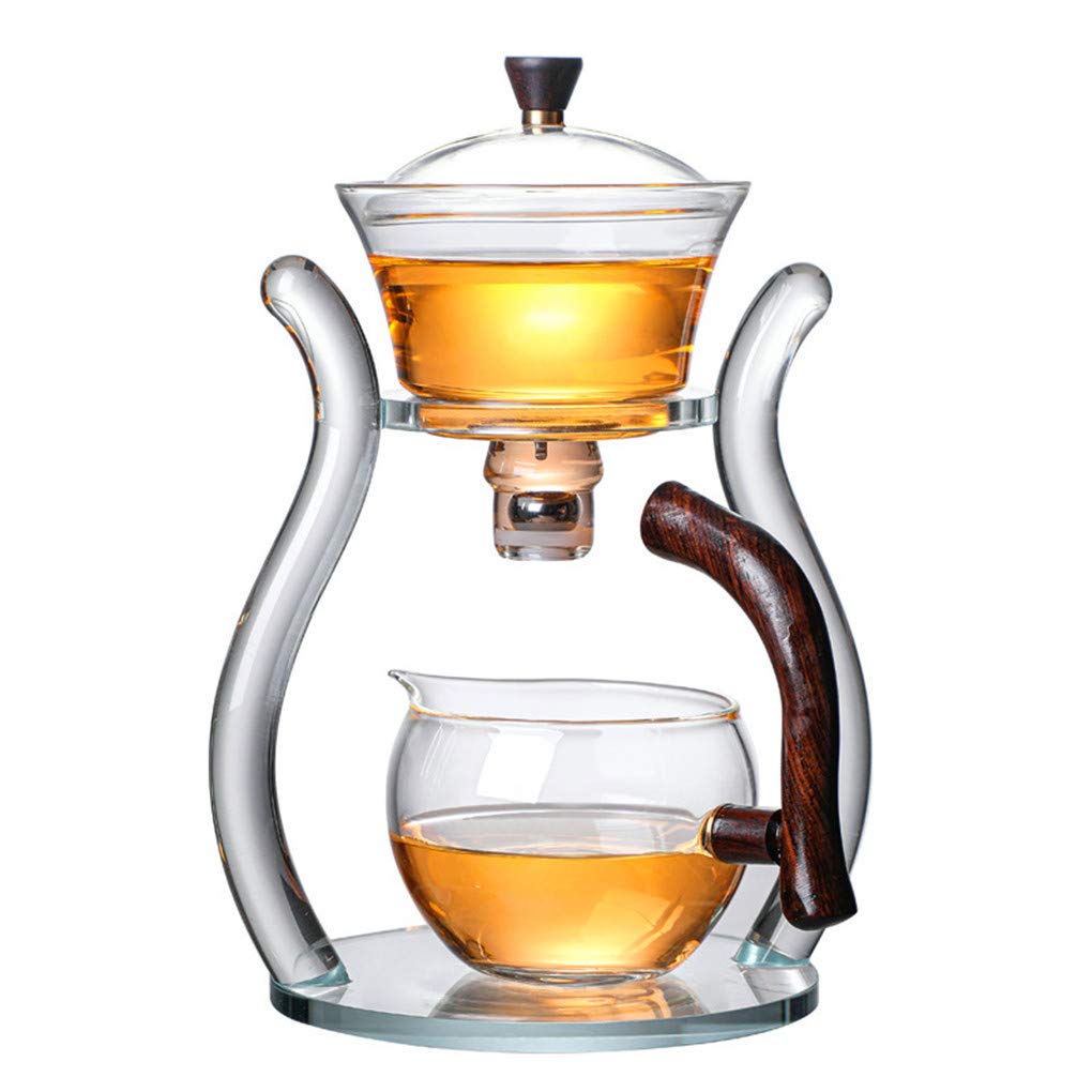 Aoheuo Magnetic Rotating Glass Teapot Set - Semi-Automatic Kungfu Tea Maker with Water Diversion Cover & Crystal Clear Bowl - Perfect for Home Tea Ceremony, Office Relaxation & Gift Giving