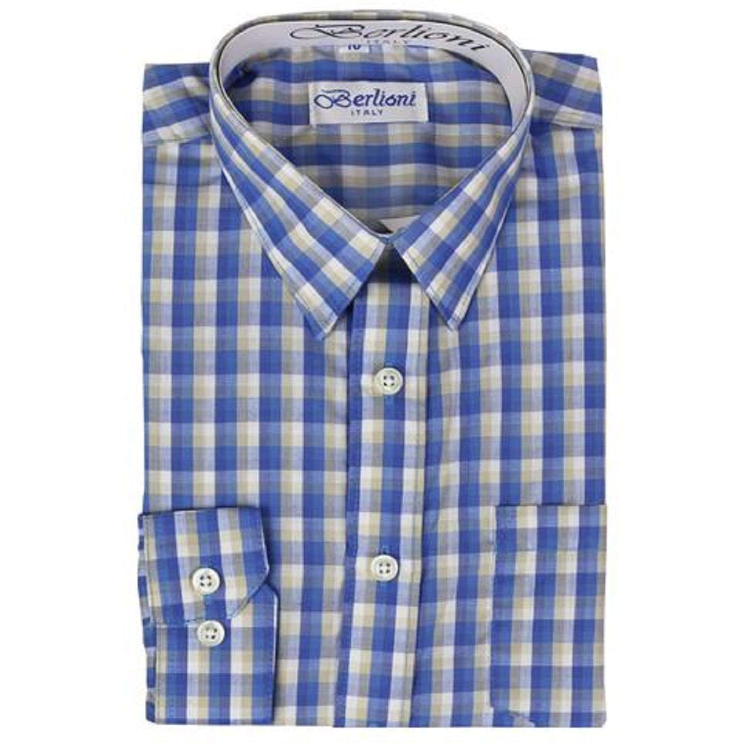 Boys' Checkered Gingham Plaid Long Sleeve Button-Up Dress Shirt for School, Parties & Formal Occasions