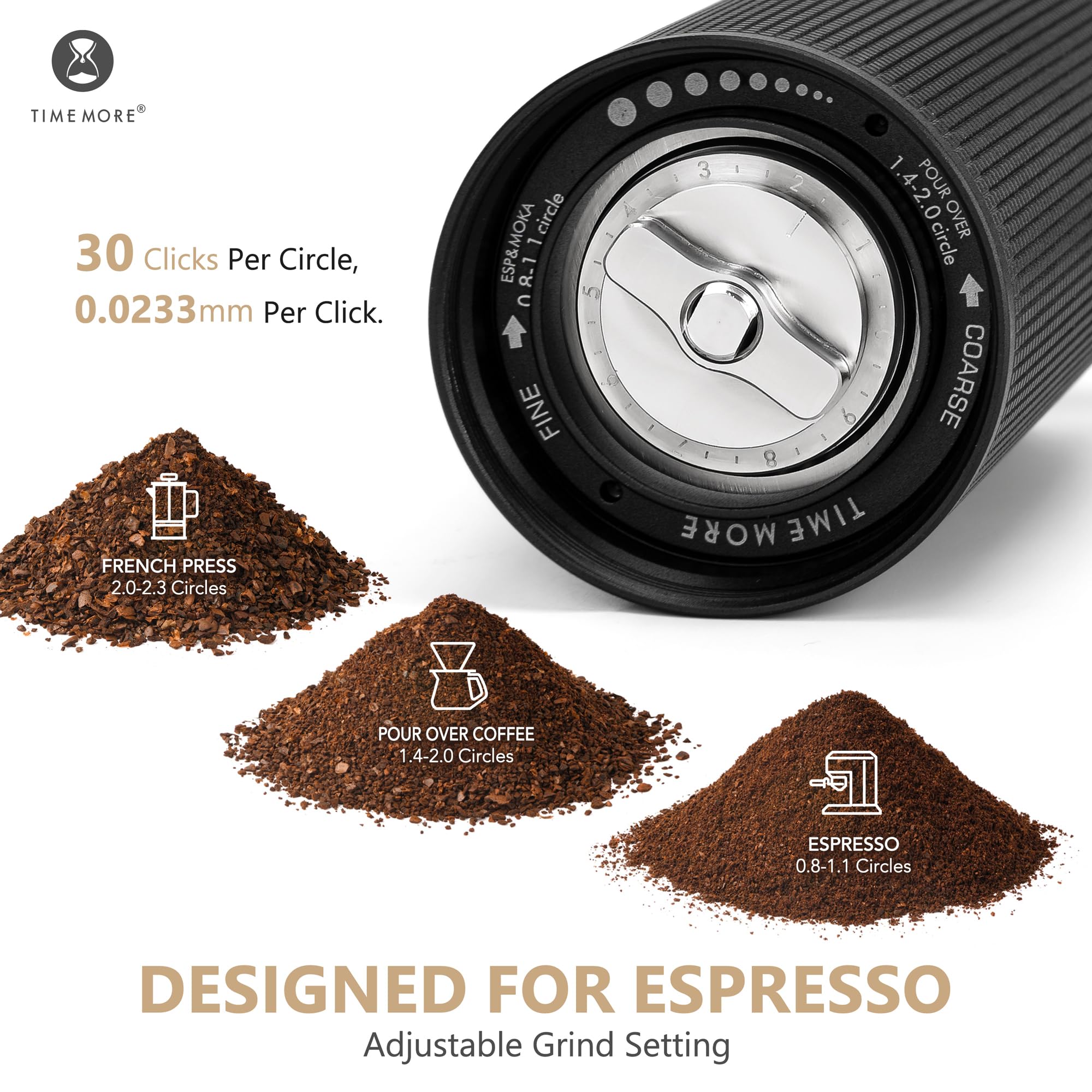 TIMEMORE Chestnut C3 ESP Pro Manual Coffee Grinder - Premium Stainless Steel S2C Conical Burr, Foldable Handle & Adjustable Settings for Espresso, French Press, Pour Over & Cold Brew - Perfect for Home, Office & Travel Use - Black