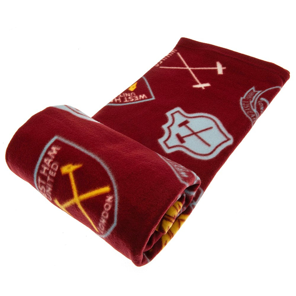 West Ham United Historic Crests Fleece Blanket - Soft & Warm Football Team Blanket for Home, Office, or Stadium - Perfect Gift for Soccer Fans & Supporters