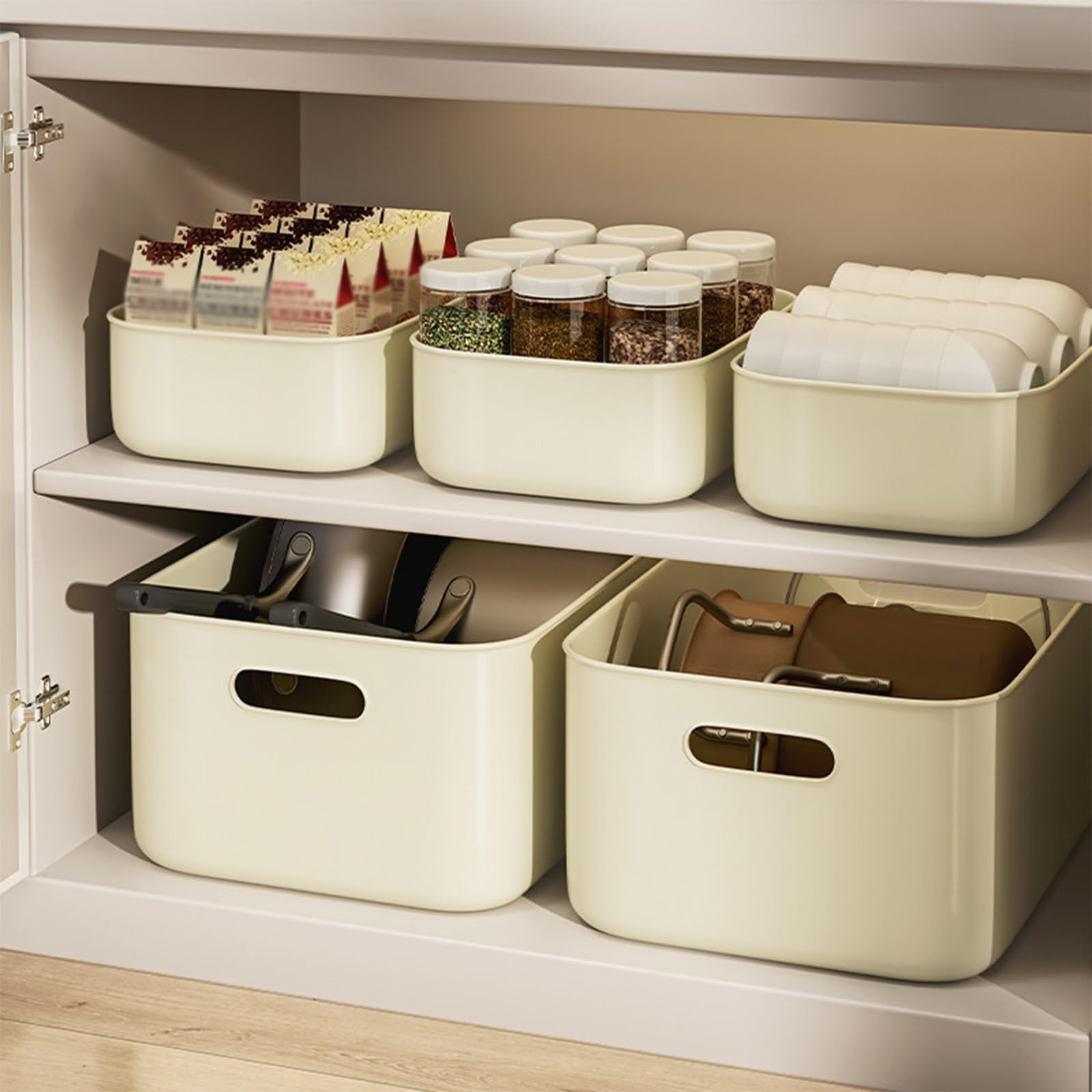 Stylish Cream Desktop Organizer with Lid - Perfect for Snacks, Cosmetics & Office Supplies | Dormitory & Home Storage Solution | Japanese Plastic Storage Bins for Desk Organization