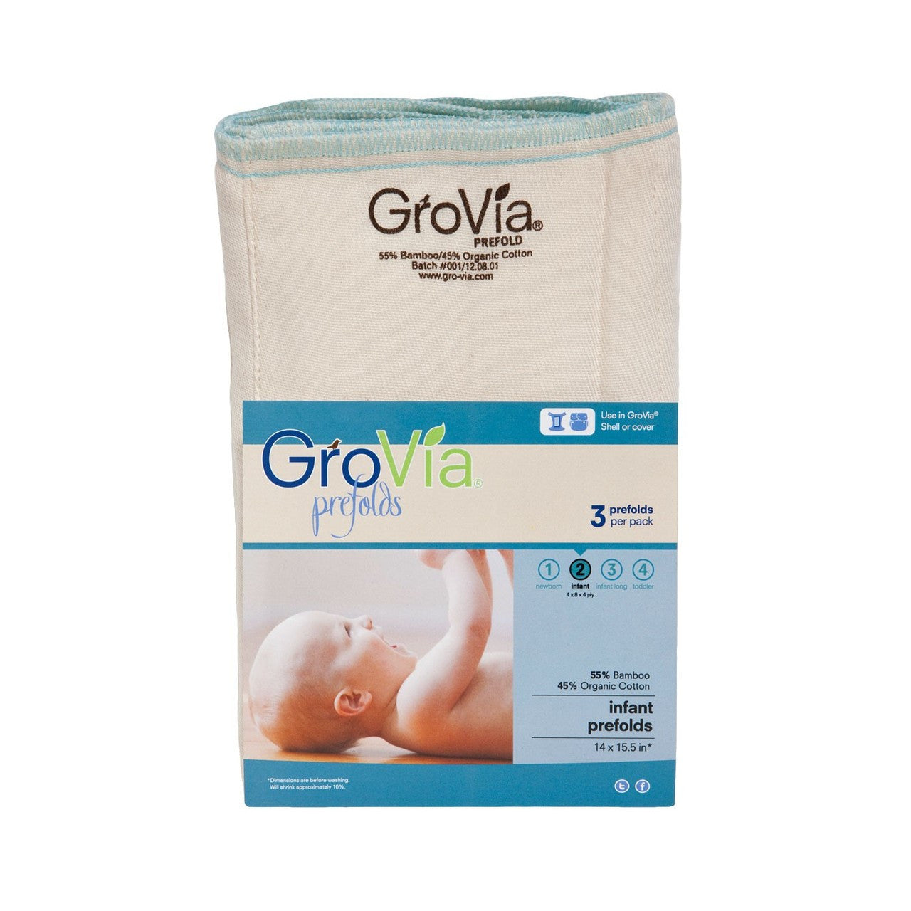 Grovia Prefold Cloth Diapers - Organic Cotton, Reusable & Eco-Friendly Baby Diapers for Newborns & Toddlers - Perfect for Daycare, Travel & Home Use