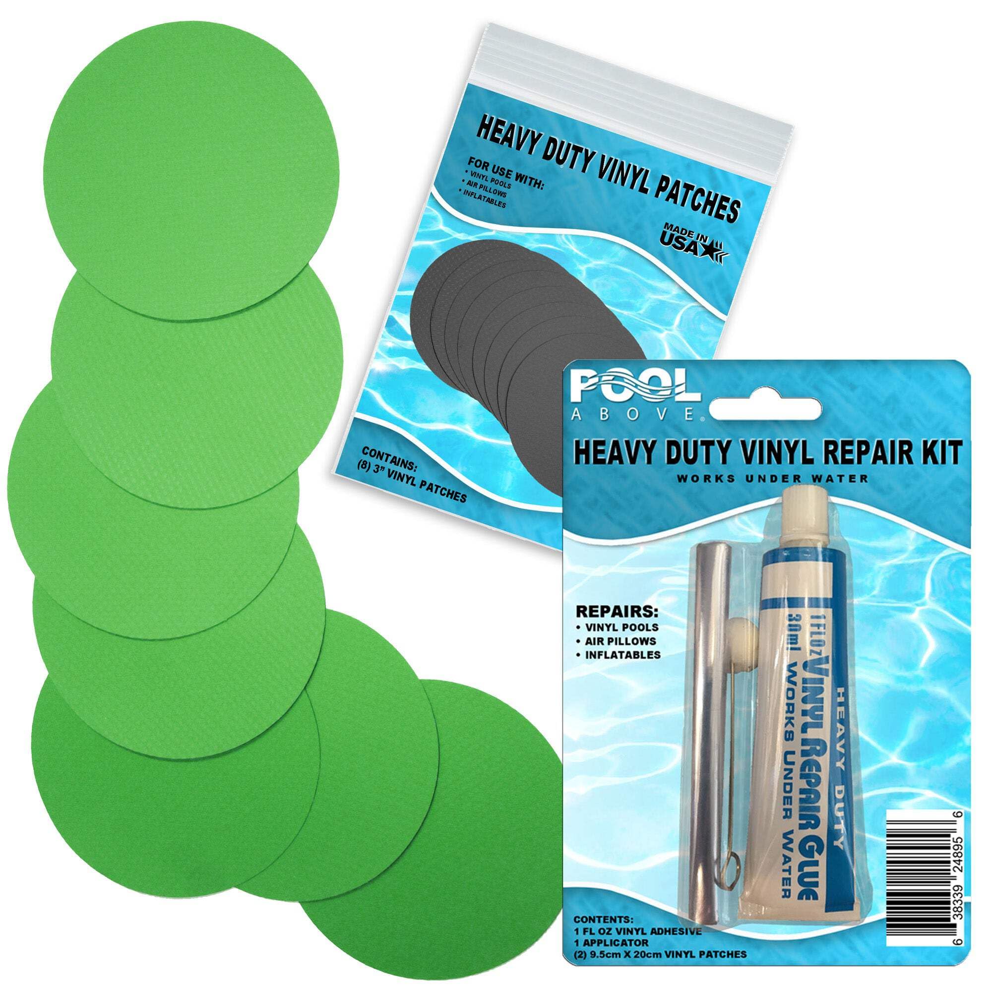 Heavy Duty Vinyl Repair Patch Kit - Waterproof Adhesive for Above Ground Pool Liners, Inflatables, Boats, Rafts & Air Mattresses | Quick Fix for Leaks, Holes & Tears | Perfect for Pool Parties, Camping & Water Sports