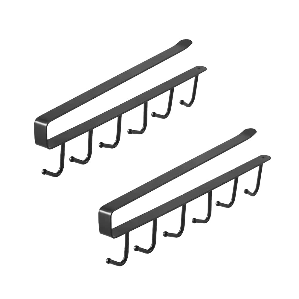 6-Hook Under Shelf Mug Holder - Heavy Duty Kitchen Cabinet Storage Hooks for Coffee Cups & Mugs (2 Pack) - Perfect for Small Kitchen Organization & Space Saving