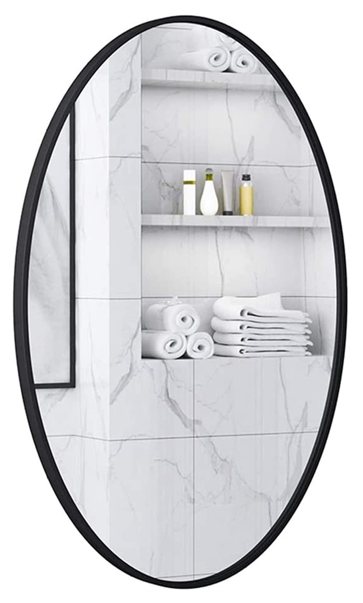 NIANXINN Black Oval Wall Mirror - 50×70CM HD Bathroom Mirror with Metal Frame for Shaving, Bedroom, Hallway & Living Room - Elegant Wall Decor for Home & Office