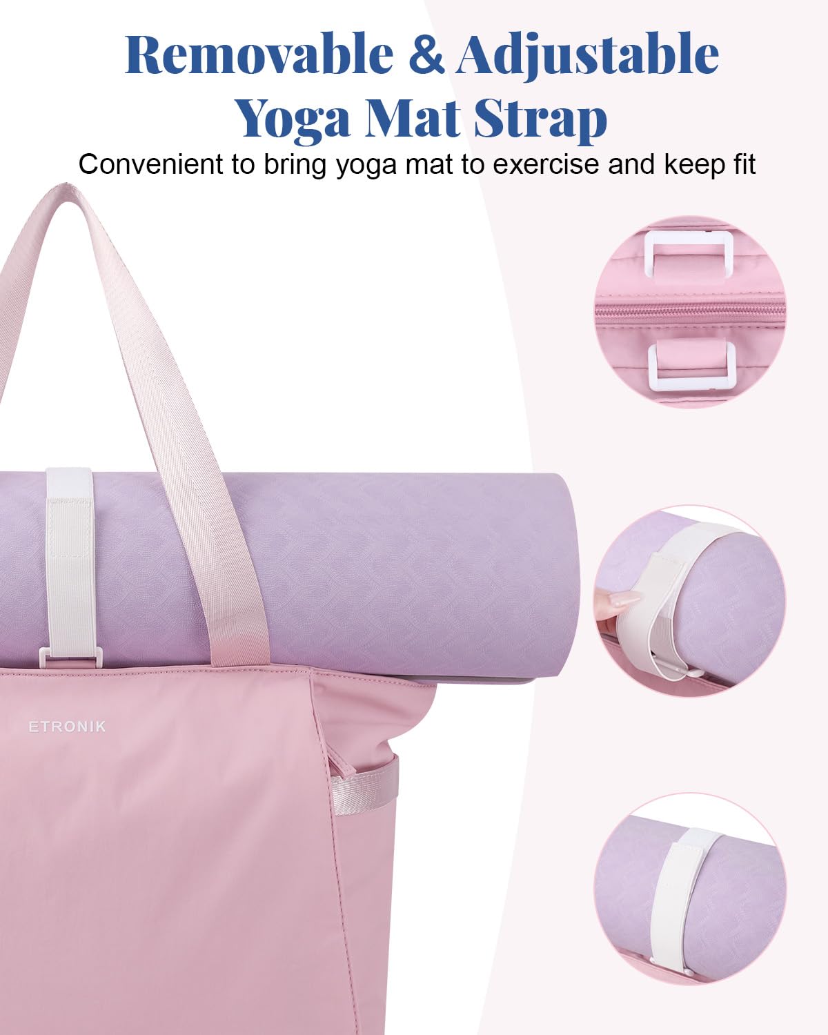 ETRONIK Women's Tote Bag - Large Work & Gym Bag with Yoga Mat Strap, Laptop Compartment - Perfect for Nurses, Yoga, Sports, Travel & School (Ideal for Work Commute, Gym Sessions & Weekend Getaways)