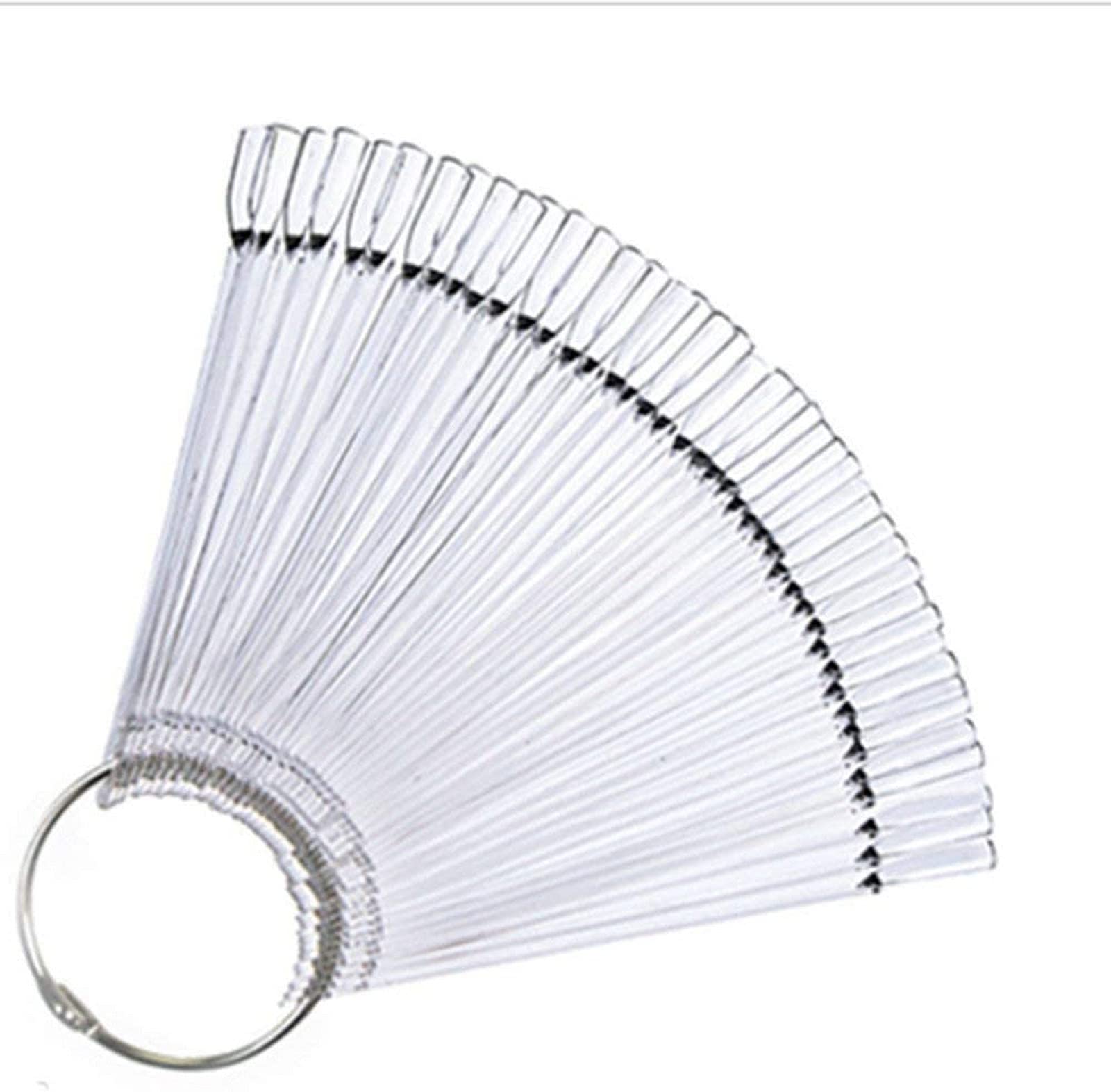 50 Pcs False Nail Art Tips Sticks - Natural Color Nail Polish Display Fan & Practice Kit for DIY Manicure, Salon & Nail Art Training