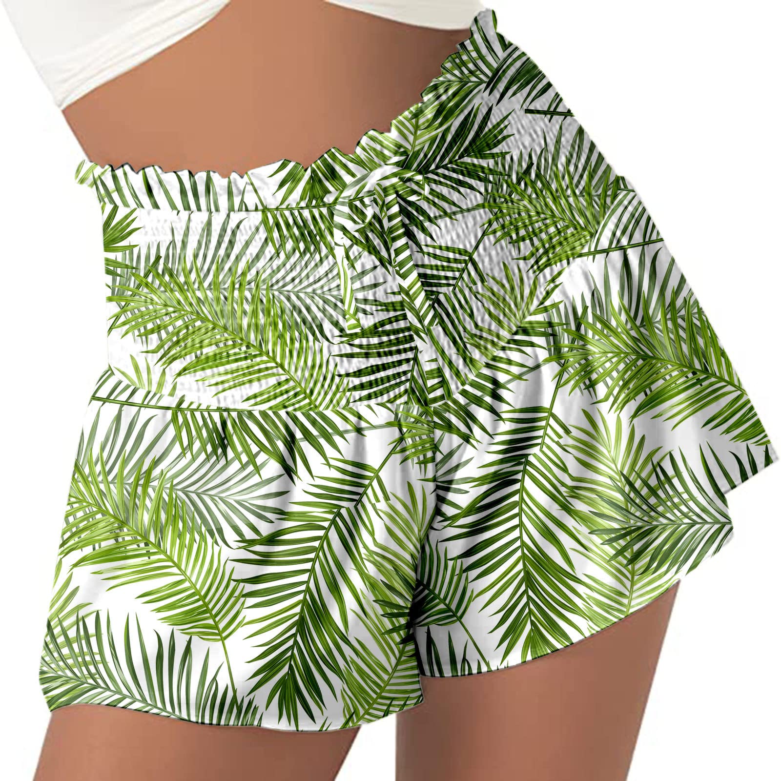 MAYW Women's High Waist Athletic Shorts - Stretchy Elastic Waistband, Breathable Summer Casual Shorts for Running, Yoga & Gym Workouts | Trendy Printed Design for Sports & Lounge Wear