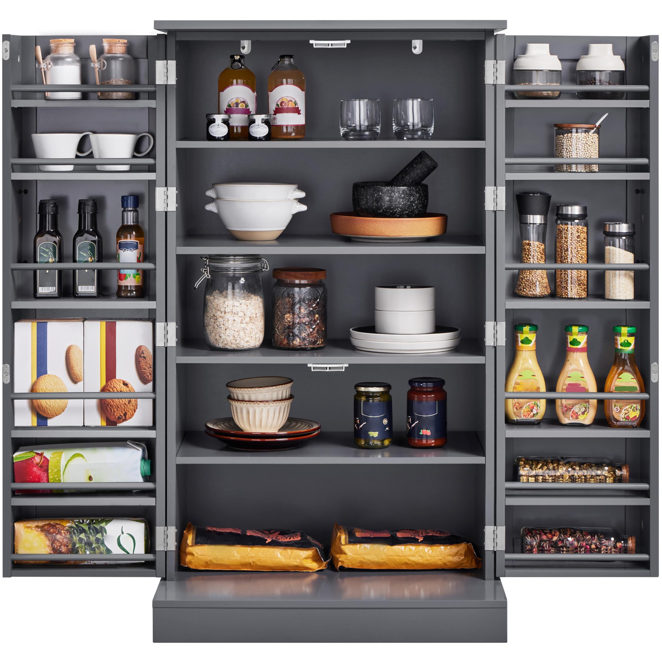 Yaheetech 41 Inch Freestanding Kitchen Pantry Cabinet with Adjustable Shelves & Doors - Dark Gray Storage Organizer for Dining Room, Living Room, or Kitchen - Perfect for Storing Food, Dishes, and Household Items