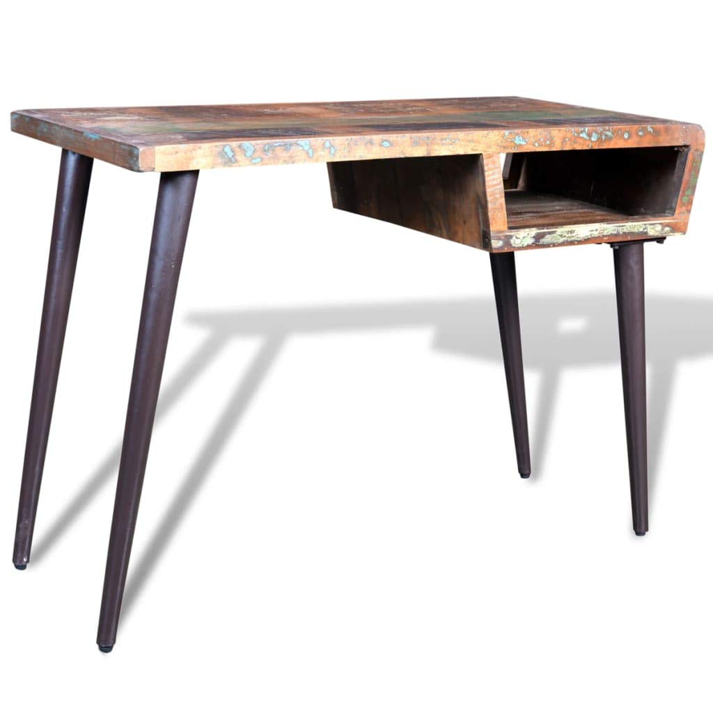 Rustic Vintage Reclaimed Wood Desk with Iron Legs - Home Office Writing Table for Laptop & PC Workstation | Perfect for Study, Work from Home & Small Spaces