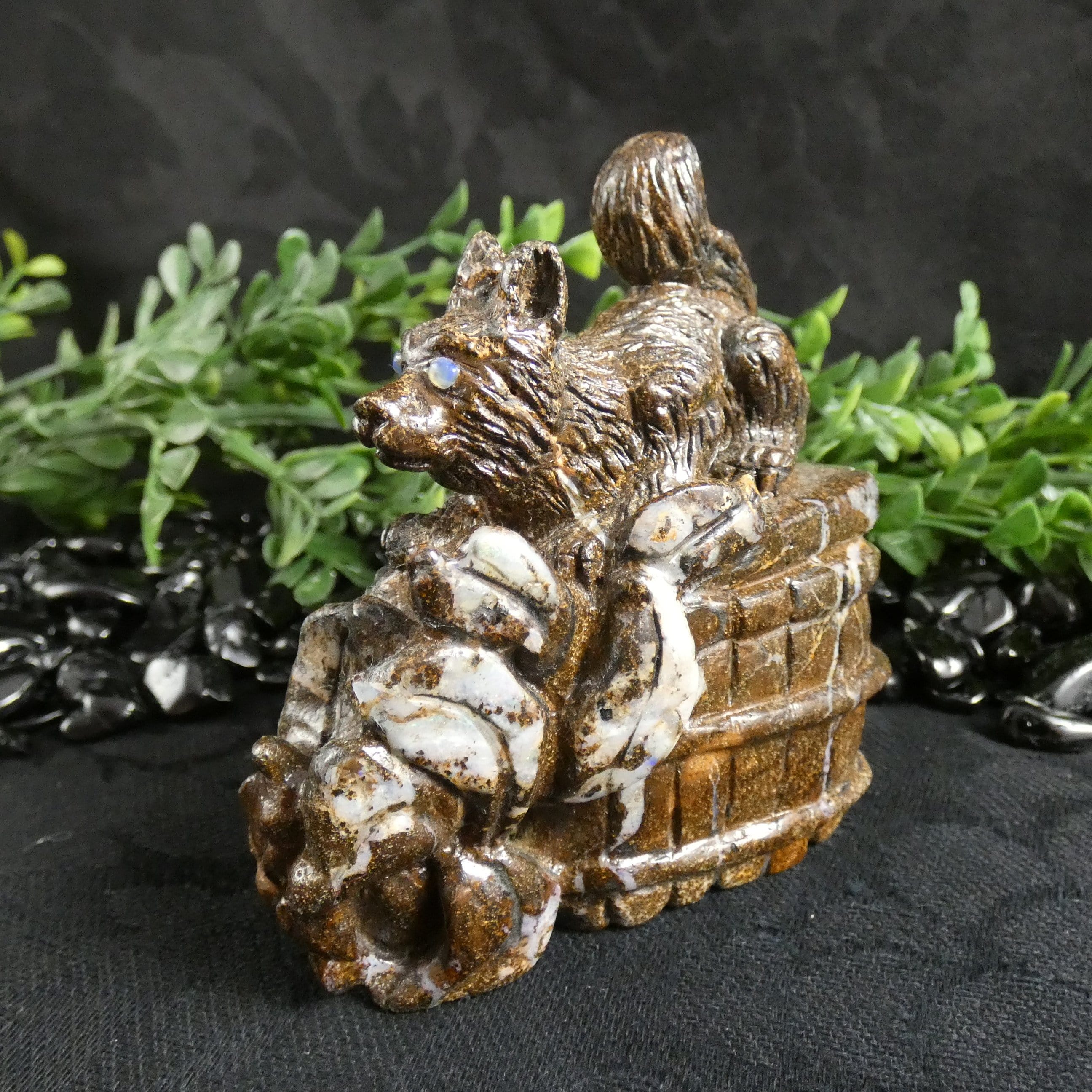 Natural Boulder Opal Fox Carving - Handcrafted Gemstone Animal Sculpture for Home Decor, Gift & Collection | Perfect for Feng Shui, Office Desk & Spiritual Healing
