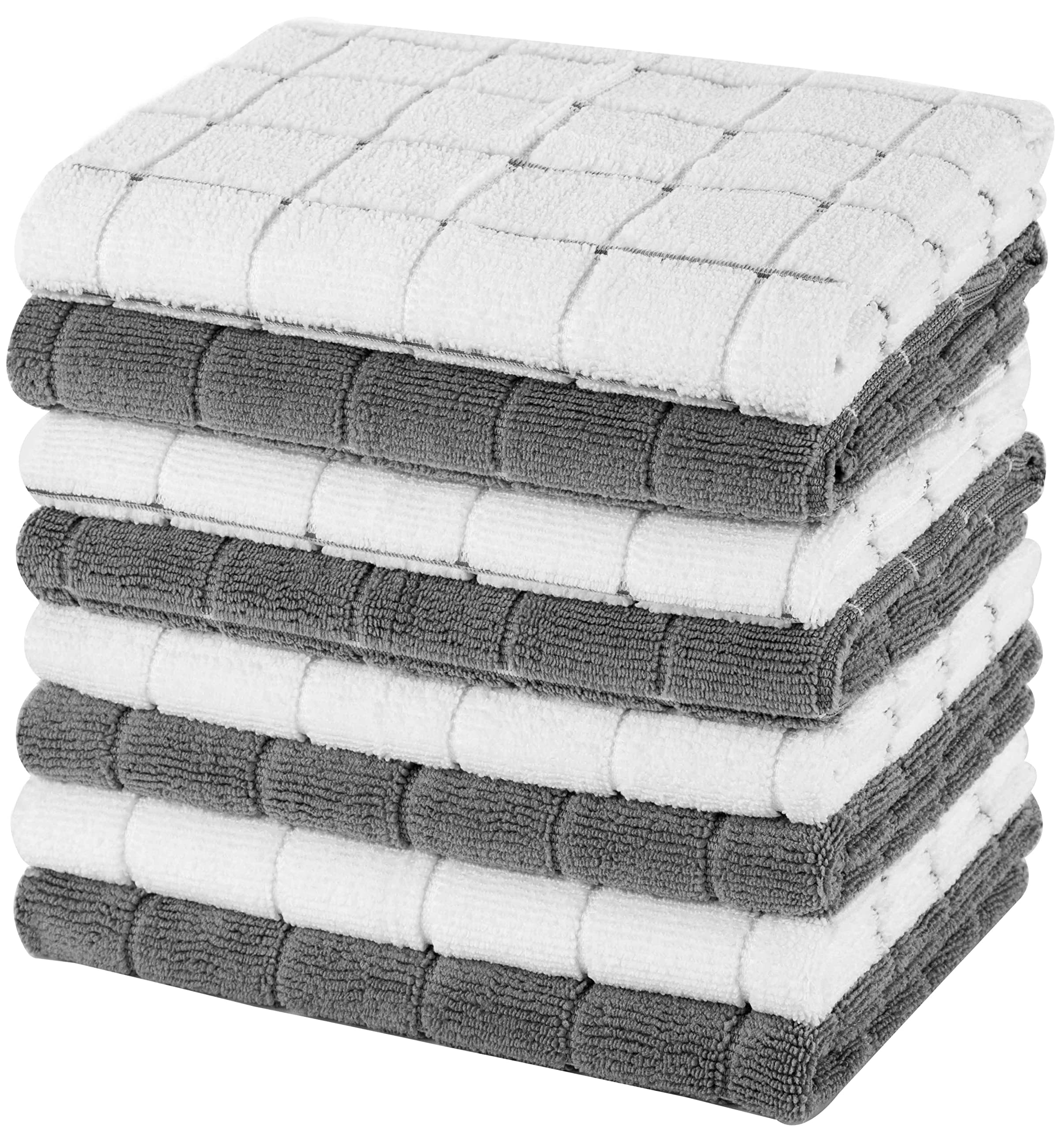 Gryeer 8 Pack Microfiber Tea Towels - Super Absorbent, Soft & Lint-Free Kitchen Towels (45x65cm, Grey) for Dish Drying, Cleaning & Counter Wiping