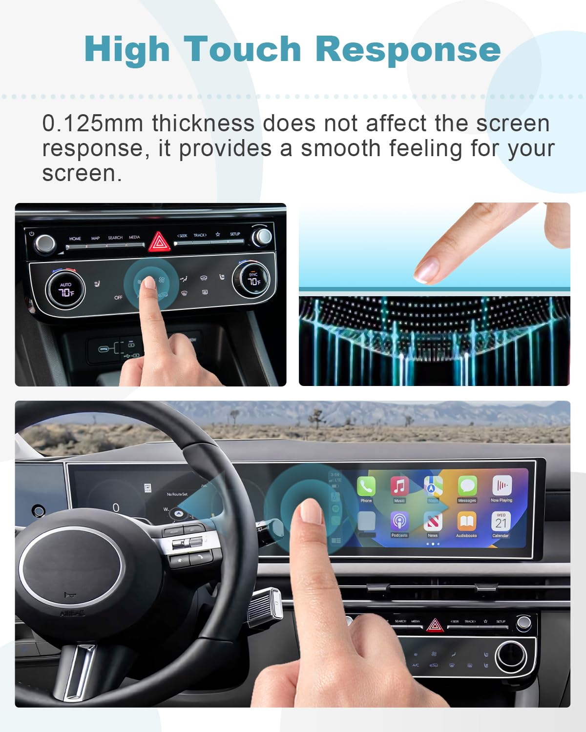 4PCS Screen Protector for 2025 Hyundai Tucson & Santa Cruz - Tempered Glass Dual Screen & AC Climate Display Protectors | Car Accessories for Touchscreen Protection & Anti-Glare Driving