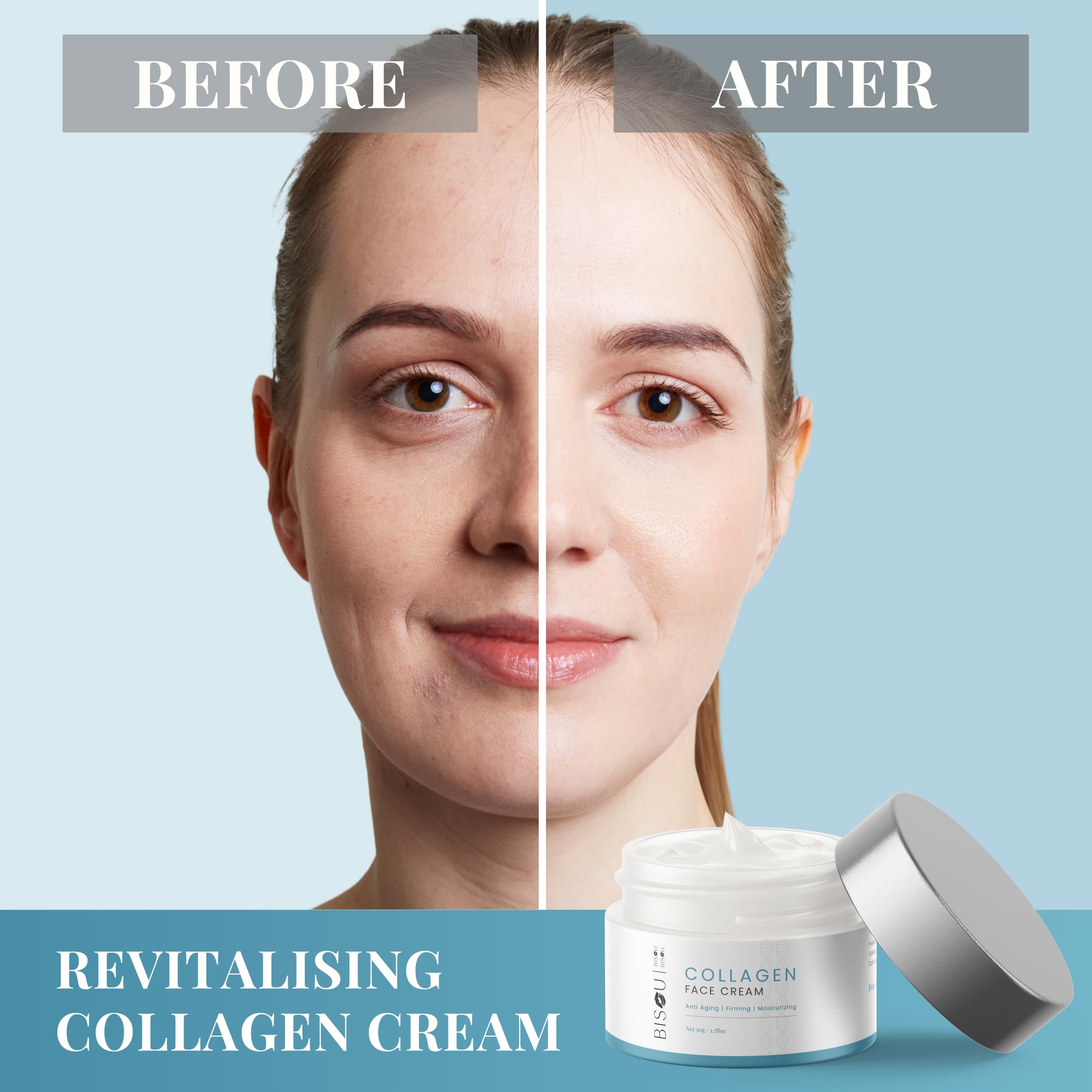 Bisou Skincare Collagen Face & Neck Cream - Anti-Aging Day & Night Moisturizer with Hyaluronic Acid & Vitamin E - Reduces Fine Lines, Wrinkles & Dark Spots - Hydrating Cream for Smooth, Plump Skin (1.7 fl oz) - Perfect for Daily Skincare Routine & Travel Size