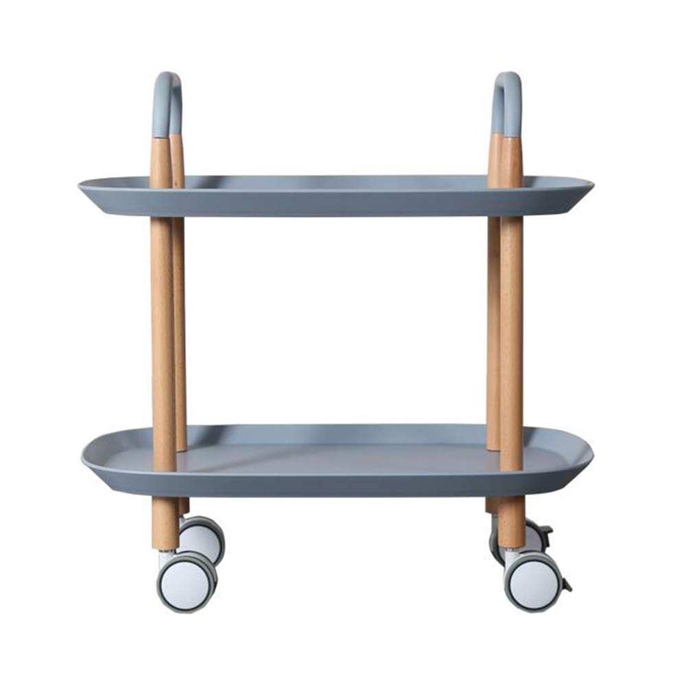 Natural Wood Side Table with Casters - Coffee Trolley, Bedside Table, Telephone Console - Blue | Perfect for Living Room, Bedroom & Office Use
