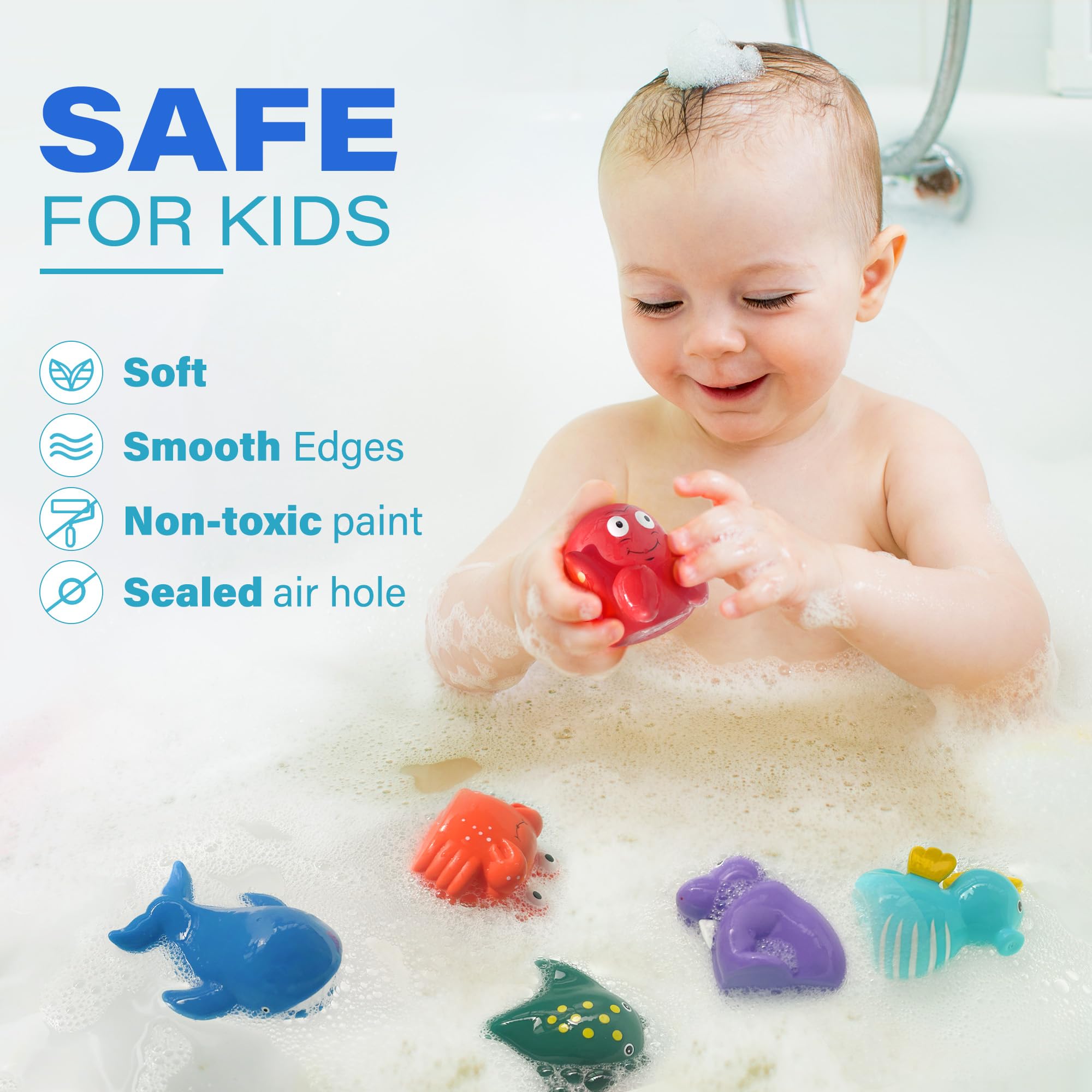 LotFancy 8PCS Mold Free Baby Bath Toys for Toddlers 1-4 Years - Soft Ocean Sea Animal Bathtub Toys for Kids | Fun Bath Time Learning & Sensory Play for Boys and Girls
