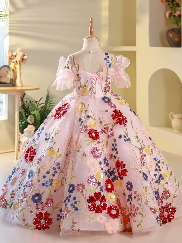Baby Girl Floral Sequins Embroidery Princess Dress - Toddler Christmas Party Gown for Special Occasions | Perfect for Holidays, Birthday Parties & Photo Shoots