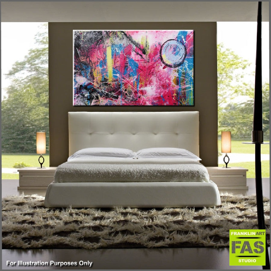Abstract Pink Blue Pastel Wall Art - Modern Canvas Painting for Living Room, Bedroom & Office Decor