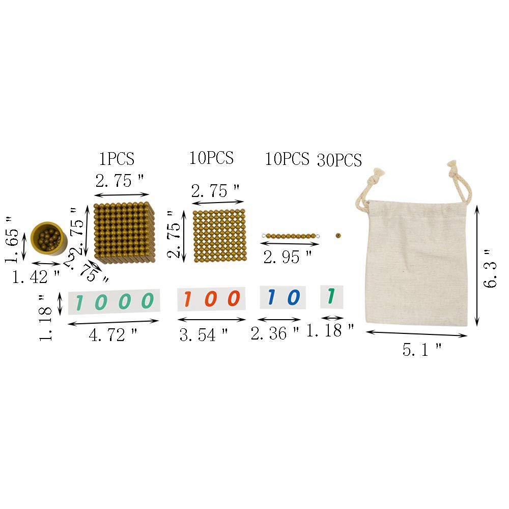 Montessori Math Beads Toys - Golden Beads & Cards, Bank Game, Thousand Cube - Decimal System Teaching Materials for Toddlers & Preschoolers | Early Childhood Math Learning, Homeschool & Classroom Educational Toys