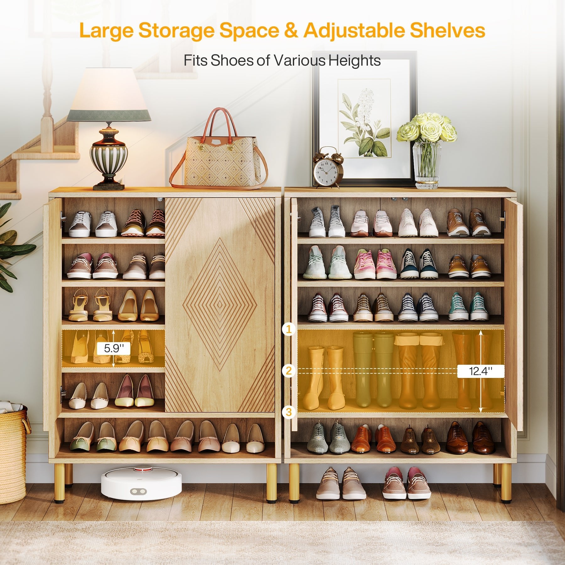 45 Pair Shoe Cabinet - Adjustable Wood Shoe Organizer Rack with Shelves for Entryway, Closet & Bedroom Storage