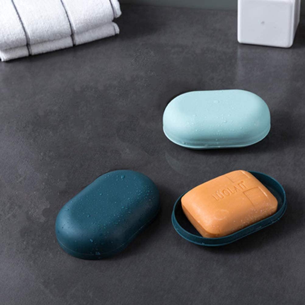 2Pcs Plastic Soap Dish Holder with Lid - Non-Slip Bathroom & Kitchen Soap Tray, Portable Travel Soap Case for Shower, Camping, Gym - Easy to Clean (Blue)