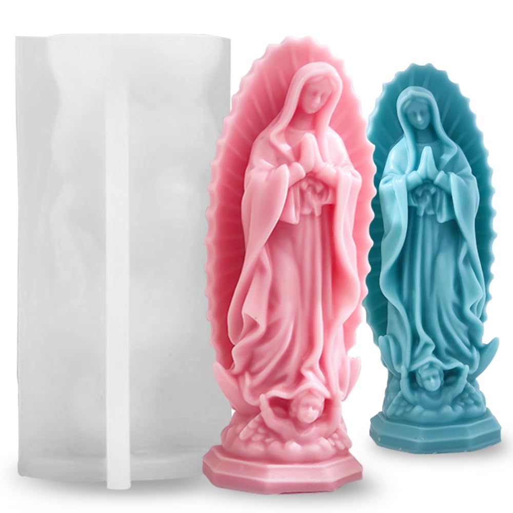 Virgin Mary Silicone Mold for Candle Making - Religious Virgin Mary Statue Candle Wax Mold, Resin, Concrete & Plaster Casting - DIY Home Decor & Church Altar Supplies