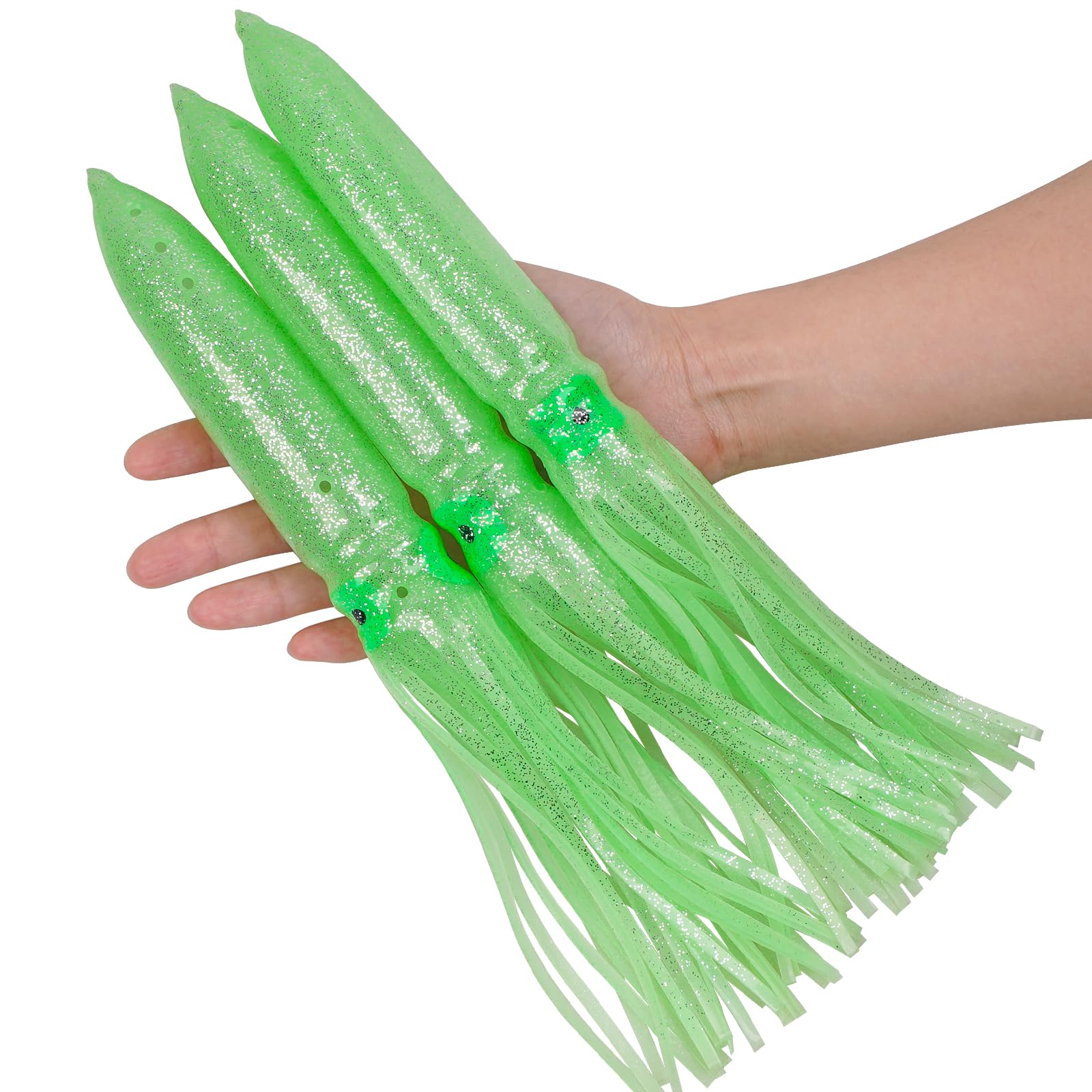 Glow-in-the-Dark Octopus Squid Skirts Fishing Lures - 3/8PCS Saltwater & Freshwater Trolling Lures - Soft Squid Bait for Night Fishing - 11.8