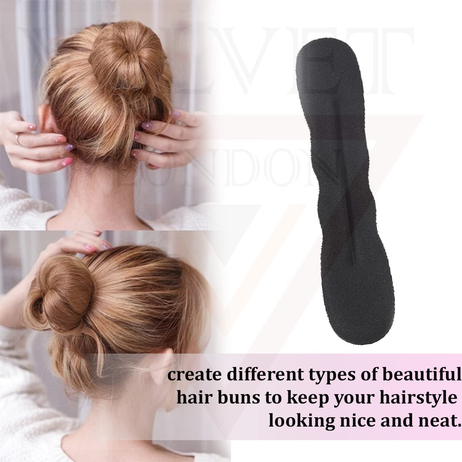 Magic Hair Bun Maker Kit - 6PCS Black Donut Bun Wraps & Ponytail Holders for Women | Easy French Twist Styling Tools | Perfect for Work, Wedding & Everyday Hairstyles