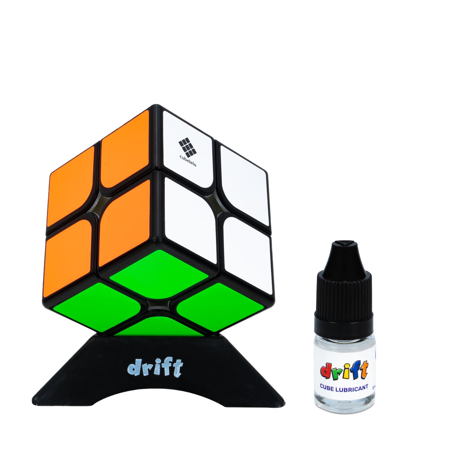 Cubelelo Drift 2x2 Black 3D Puzzle Set with Lubricant & Stand - Stress Relief Fidget Toy, Brain Teaser Travel Game for Adults & Kids Ages 3+ - Perfect for Office, Home, School & Travel Entertainment